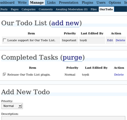 WordPress Todo List Plugin Screenshot